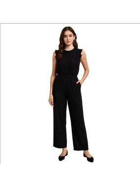 Monteau Black Sleeveless Lace-Trim Jumpsuit